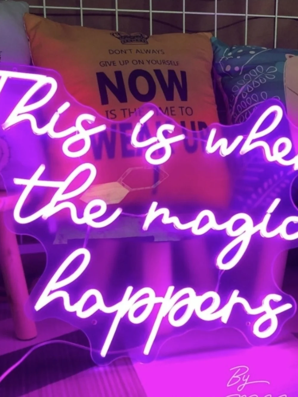Pink Neon Script Sign - This Is Where The Magic Happens